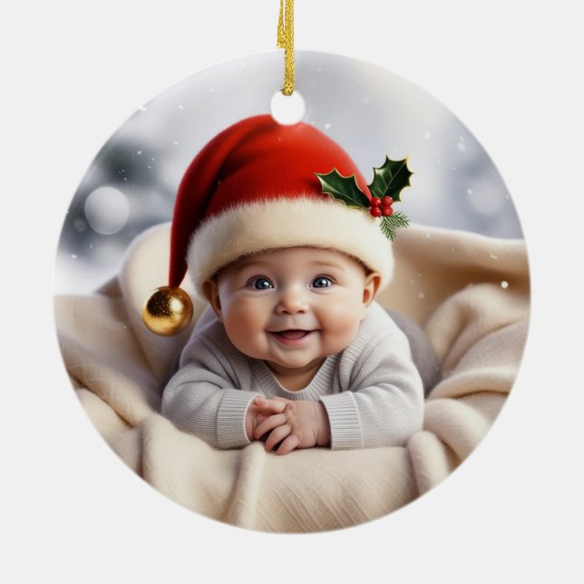 Baby Foto Frohe Weihnachten Keramik Ornament (Hinten)