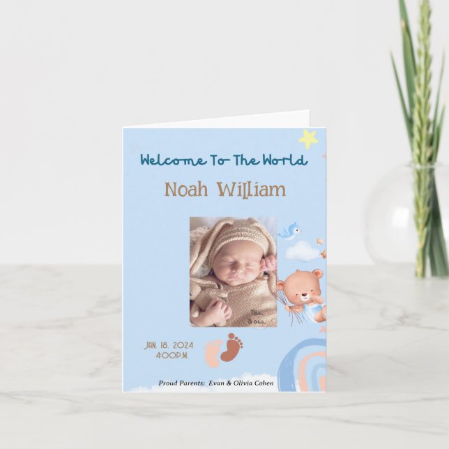 BABY FOTO GEBURTSANKÜNDIGUNG - TEDDY BEAR ANKÜNDIGUNG (Vorderseite)