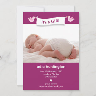 Baby-Foto-Geburtsanzeige mit Vögeln Ankündigung