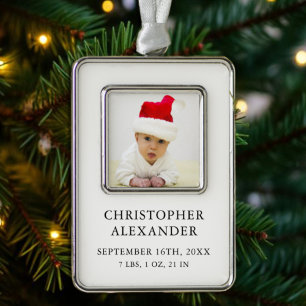 Baby-Foto-Geburtsstatistik Rahmen-Ornament Silber