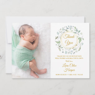 Baby-Foto Gold Vielen Dank Grüne Blumen Geburt Ankündigung