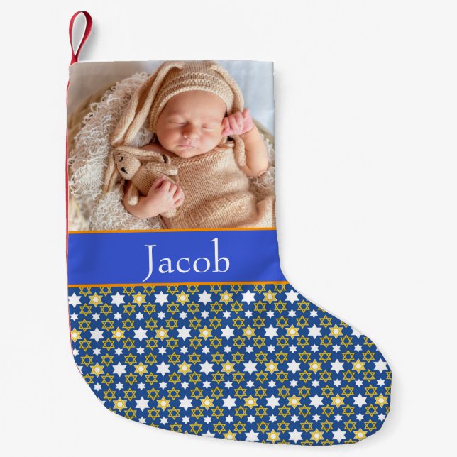 Baby Foto Hanukkah Theme Kleiner Weihnachtsstrumpf (Vorderseite)