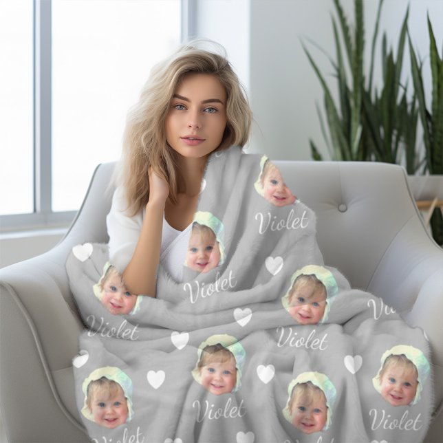 Baby-Foto, Kalligrafie, Personalisierter Wiederhol Fleecedecke (Von Creator hochgeladen)