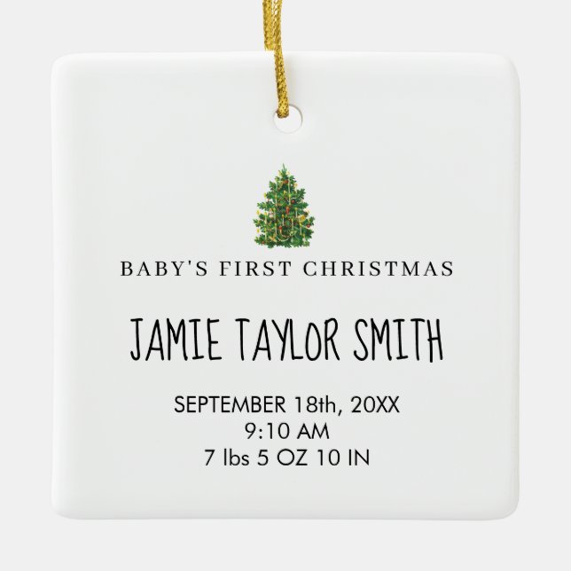 Baby Foto Keepake Name Geburtsdatum Weihnachten Keramikornament (Vorderseite)