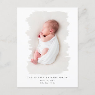Baby Foto Minimalistisch White Paint Stroke Birth Ankündigungspostkarte