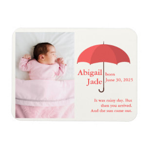 Baby Foto mit Name und Datum unter Red Umbrella Magnet