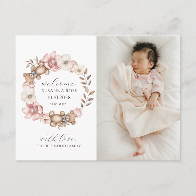 Baby Foto Moderne Geburt Ankündigungspostkarte (Vorderseite)