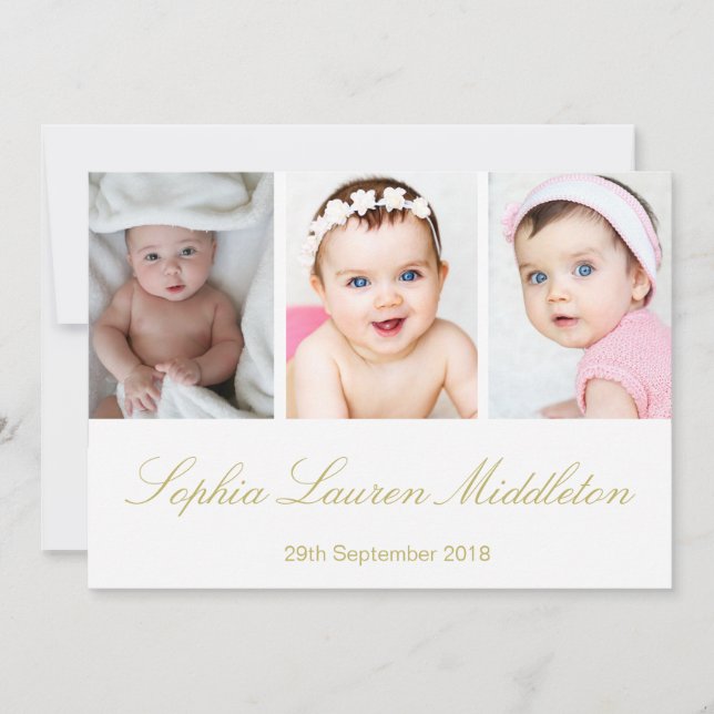 Baby Foto Modernes goldfarbenes Geburtsdatum Einladung (Vorderseite)