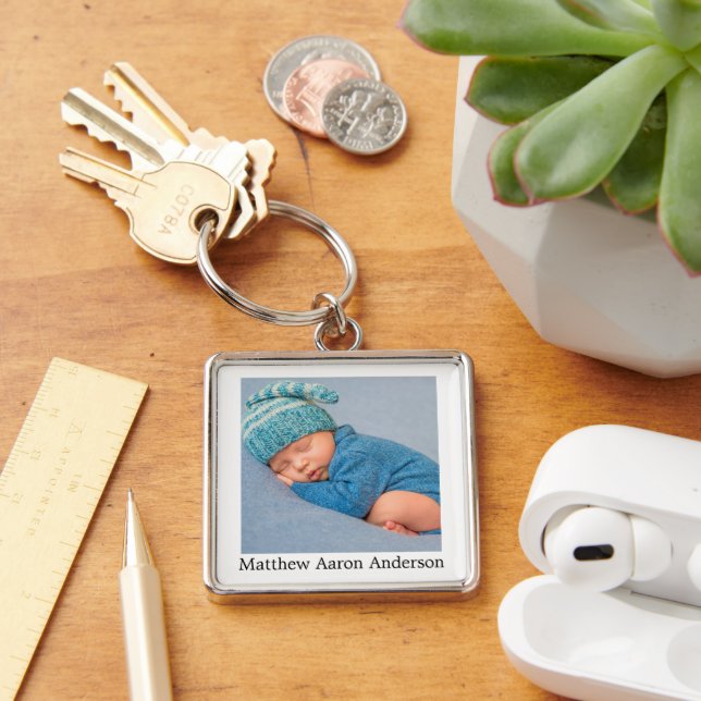 Baby Foto & Name Schlüsselanhänger (Schreibtisch)