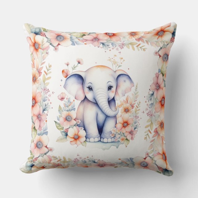 Baby Foto, Name und Geburtsdatum Elephant Kissen (Vorderseite)