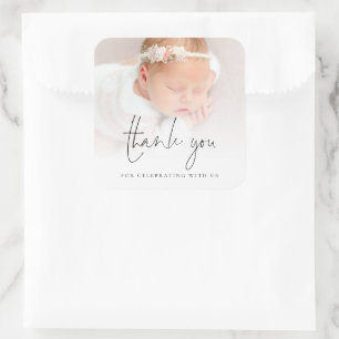Baby-Foto-Overlay Taufe Danke Quadratischer Aufkleber