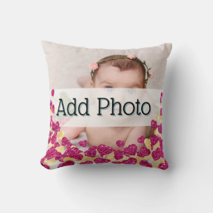 Baby Foto Pink und Gold Glitzer Herz Moderne Liebe Kissen