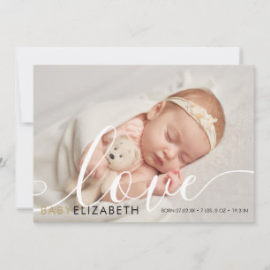 Baby-Foto Süße Schrift Gold Liebe Herzen Geburt Ankündigung