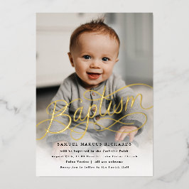 Baby Foto Taufe Gold Folieneinladung