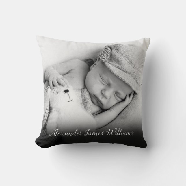 Baby-Foto und Skriptname Kissen (Vorderseite)