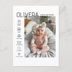 Baby Foto und Statistik Ankündigungspostkarte