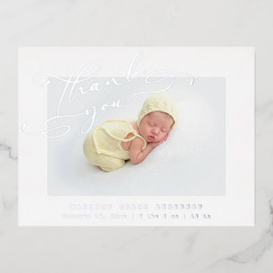 Baby Foto Vielen Dank Elegante Moderne Drehbuch Ge Folie Einladungspostkarte