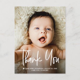Baby Foto Vielen Dank Heart Modern Ankündigung Postkarte