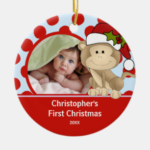 Baby-Foto-Weihnachts-Schmuck-Affe Keramikornament