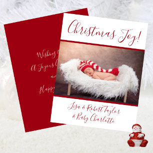 Baby-Foto Weihnachtsfreude mit Namen Rot Feiertagskarte