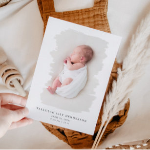 Baby Foto White Minimalistisch Brush Stroke Birth Ankündigung