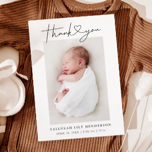Baby Foto White Minimalistisch Danke Herzgeburt Ankündigung