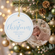 Baby-Foto zum ersten Weihnachten in Blau als Anden