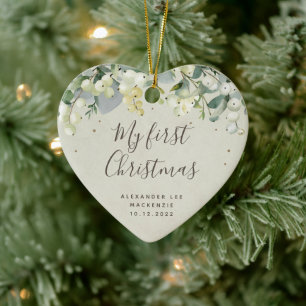 Baby-Foto zum ersten Weihnachten in Herzform Keramik Ornament