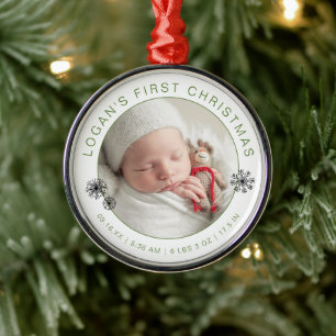 Baby-Foto zum ersten Weihnachten mit Geburtsdaten Ornament Aus Metall