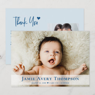 Baby-Fotos Danke Herz Modern Blau Geburt Ankündigung