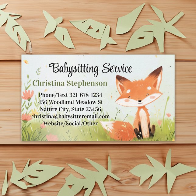 Baby Fox Babysitter Kindermädchen Kinderpflege Was Visitenkarte (baby fox babysitting childcare business card)