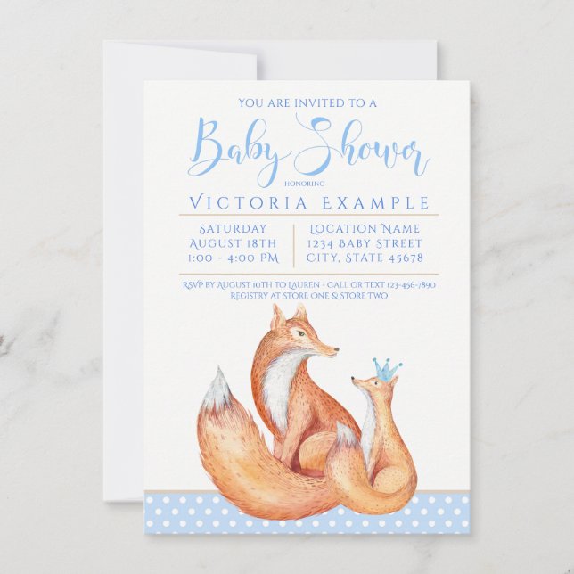 Baby Fox Boy Fox Baby Shower Einladungen (Vorderseite)