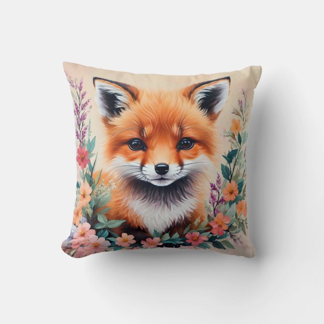 Baby Fox Floral Art Kissen (Vorderseite)