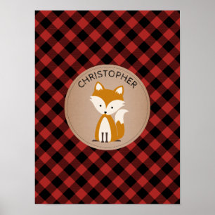 Baby Fox Kariertes Personalisiertes Kinderzimmer A Poster