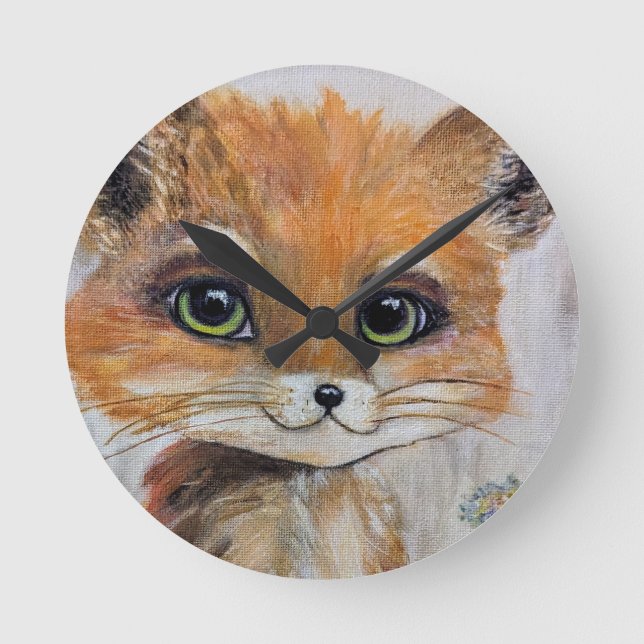 Baby Fox Wall Clock, 8" Runde Acryluhr Wanduhr (Vorderseite)