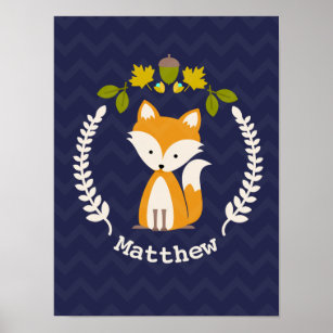 Baby Fox Wreath Personalisiert Kinderzimmer Artwor Poster