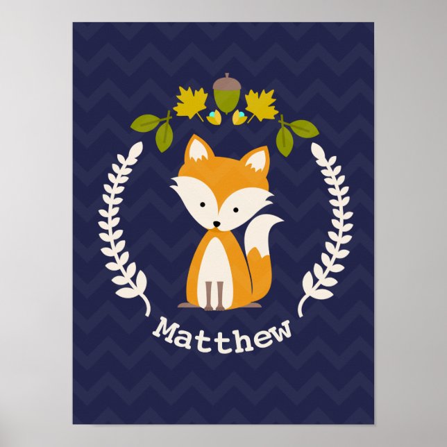 Baby Fox Wreath Personalisiert Kinderzimmer Artwor Poster (Vorne)