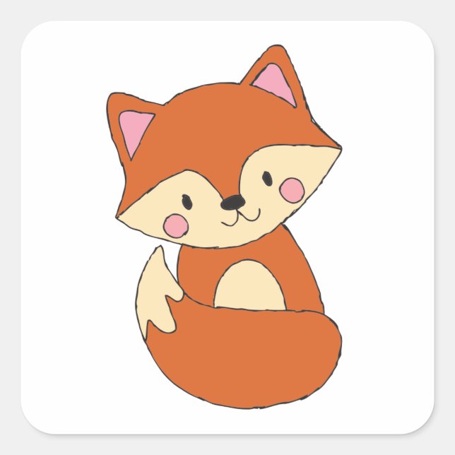 Baby Fox Zeichne Niedlich Fox Art Baby Fox Design Quadratischer Aufkleber (Vorderseite)