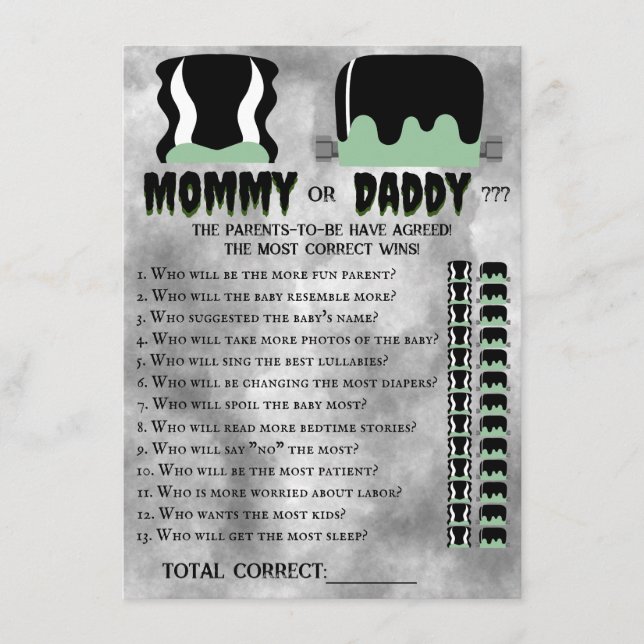 Baby Frankenstein Baby Shower Game Mitteilungskarte (Vorderseite)