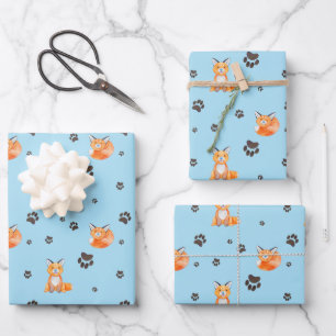 Baby Fuchs Tier Schläft Pfotenabdrücke Spuren Geschenkpapier Set