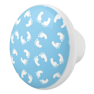 Baby Fußabdrücke, Babys Fuß, Fußspuren, Blau, Jung Keramikknauf
