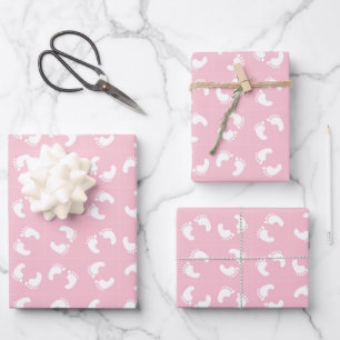 Baby Fußabdrücke, Babys Fuß, Fußspuren, Rosa Mädch Geschenkpapier Set