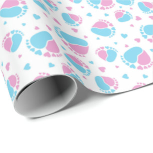 Baby-Füße und Herzen in der blauen und rosa Farb Geschenkpapier
