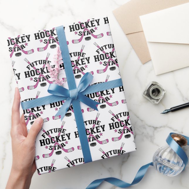 Baby Future Hockey Star Girls Pink Hockey Sticks Geschenkpapier (Schenken)