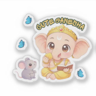 Baby Ganesha beim Lesen mit Modak-Vinyl-Aufkleber Aufkleber