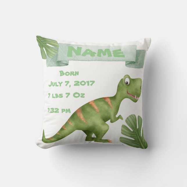 Baby-Geburts-Mitteilungs-Dinosaurier-Kissen Kissen (Vorderseite)