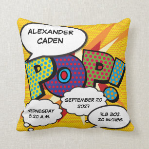 Baby-Geburtsstatistik-Comic-Book-Pop-Art-Andenken Kissen