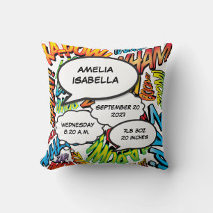 Baby-Geburtsstatistik-Comic-Book-Pop-Art-Andenken Kissen