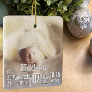 Baby-Geburtsstatistik Geburtsurkunde Weihnachtsfot Keramikornament
