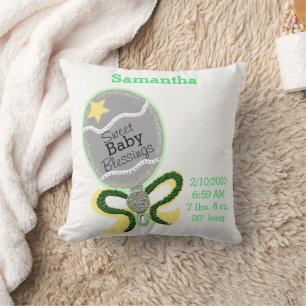 Baby Geburtsstatistik Gelb Grüne Rassel Kissen